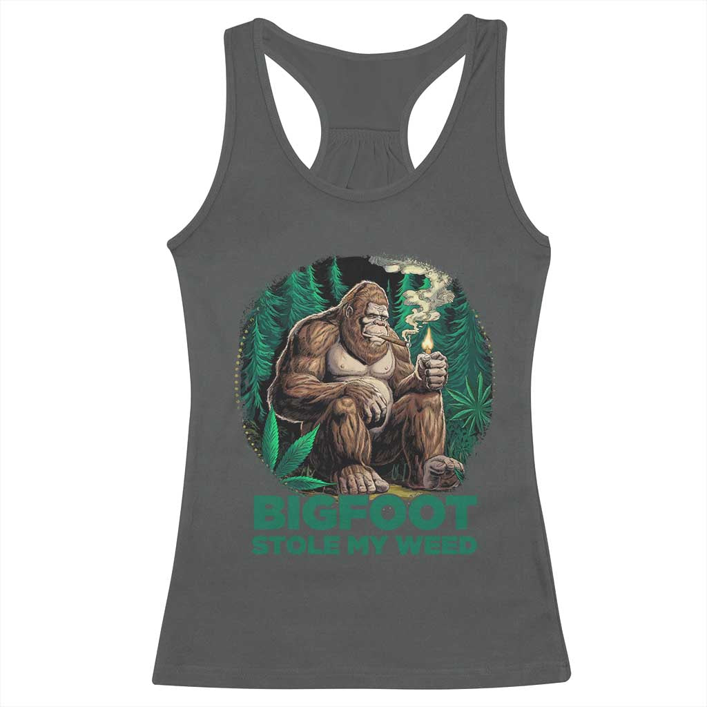 Funny Sasquatch Marijuana Racerback Tank Top Bigfoot Stole My Weed Vintage 420