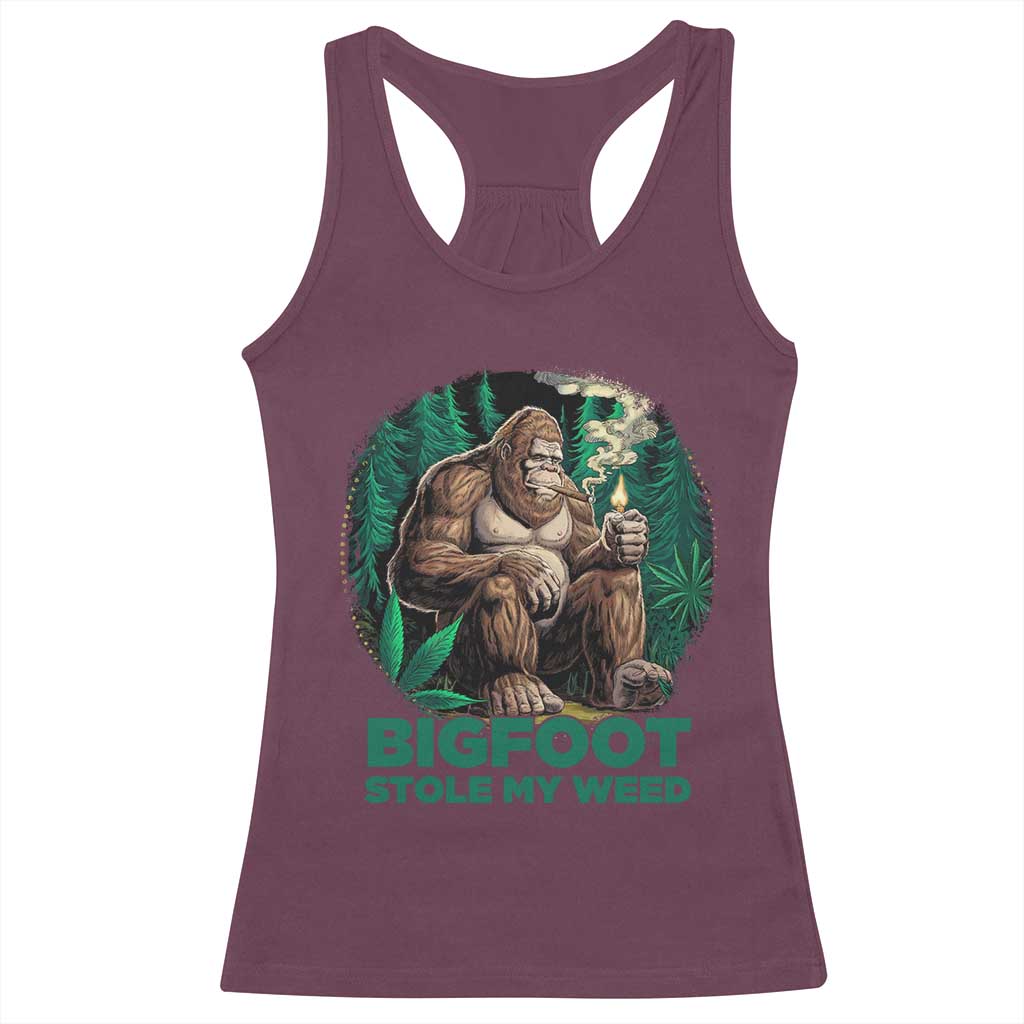 Funny Sasquatch Marijuana Racerback Tank Top Bigfoot Stole My Weed Vintage 420