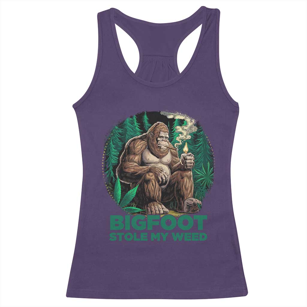 Funny Sasquatch Marijuana Racerback Tank Top Bigfoot Stole My Weed Vintage 420