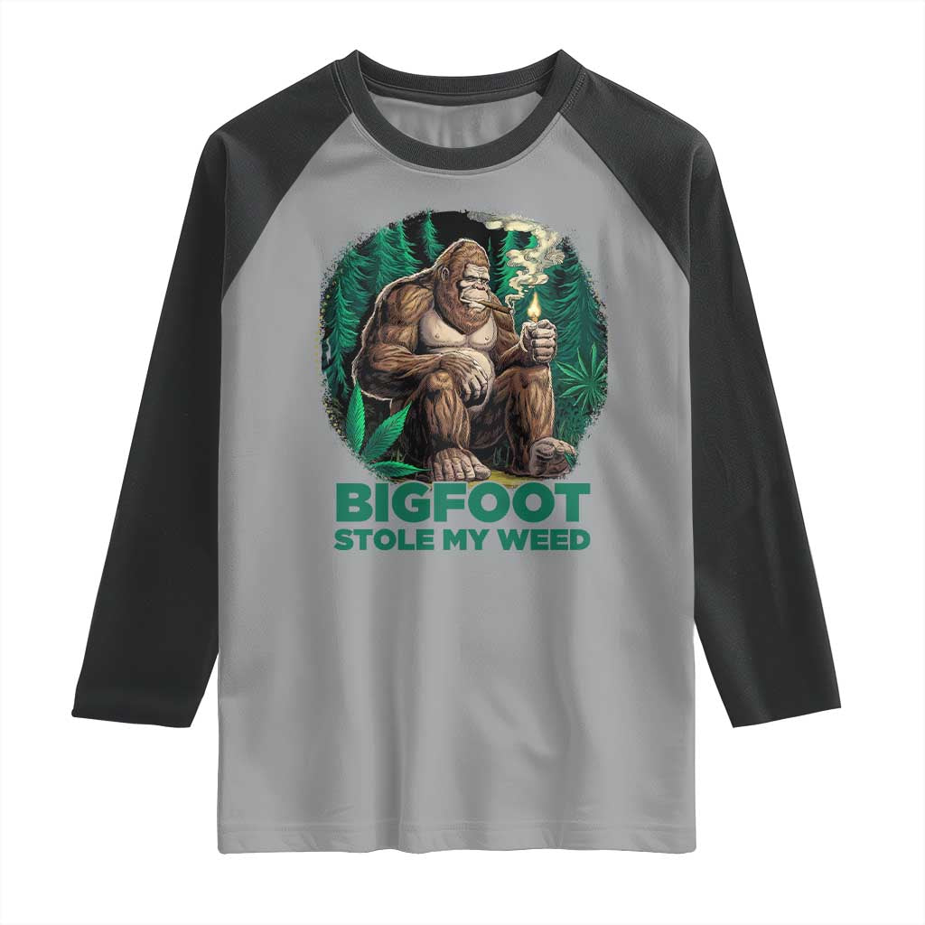Funny Sasquatch Marijuana Raglan Shirt Bigfoot Stole My Weed Vintage 420