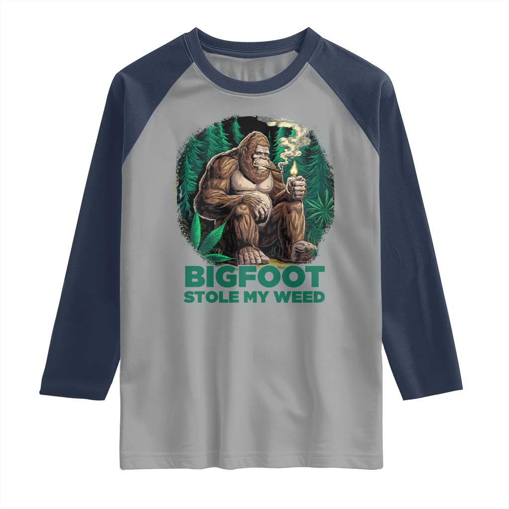 Funny Sasquatch Marijuana Raglan Shirt Bigfoot Stole My Weed Vintage 420