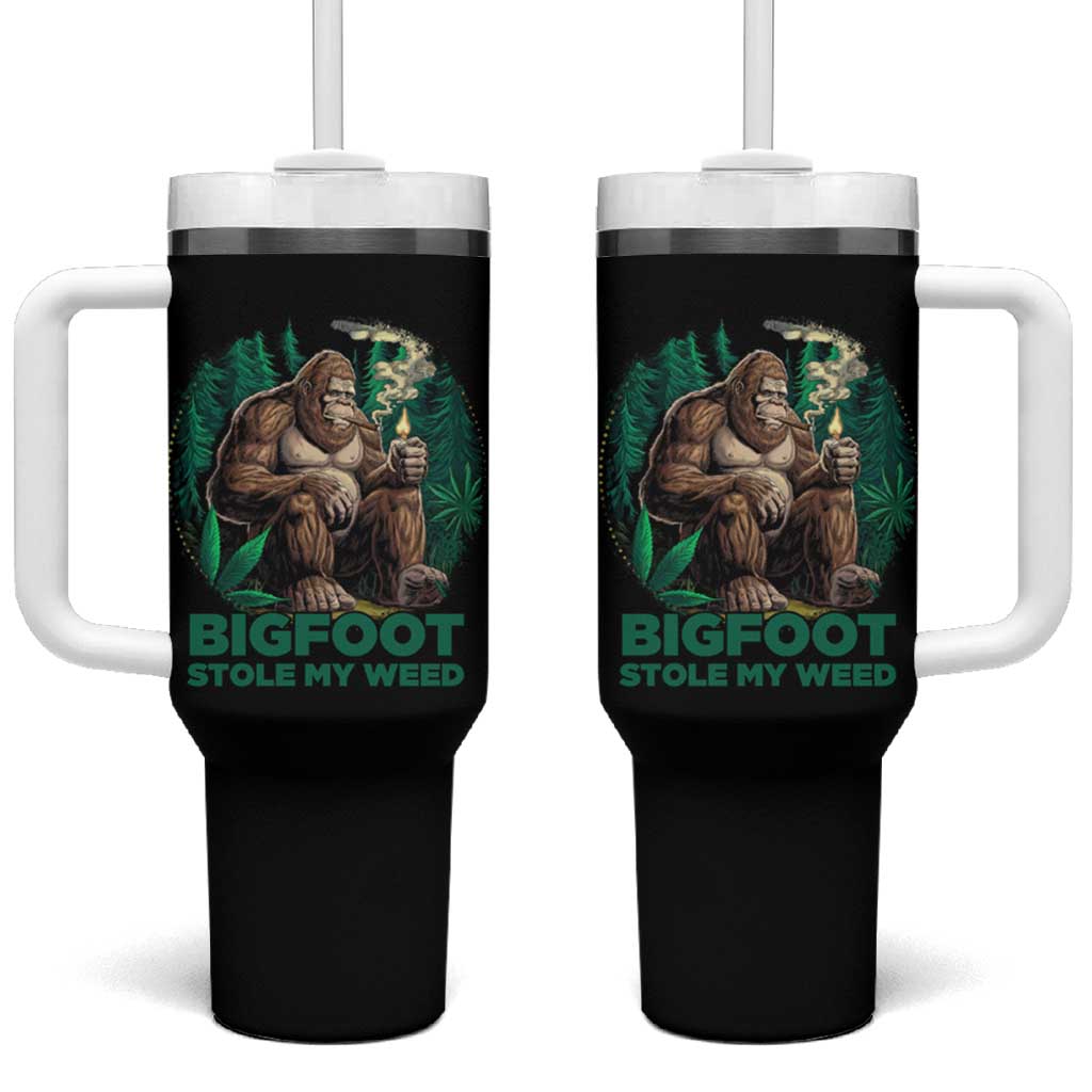 Funny Sasquatch Marijuana Tumbler With Handle Bigfoot Stole My Weed Vintage 420