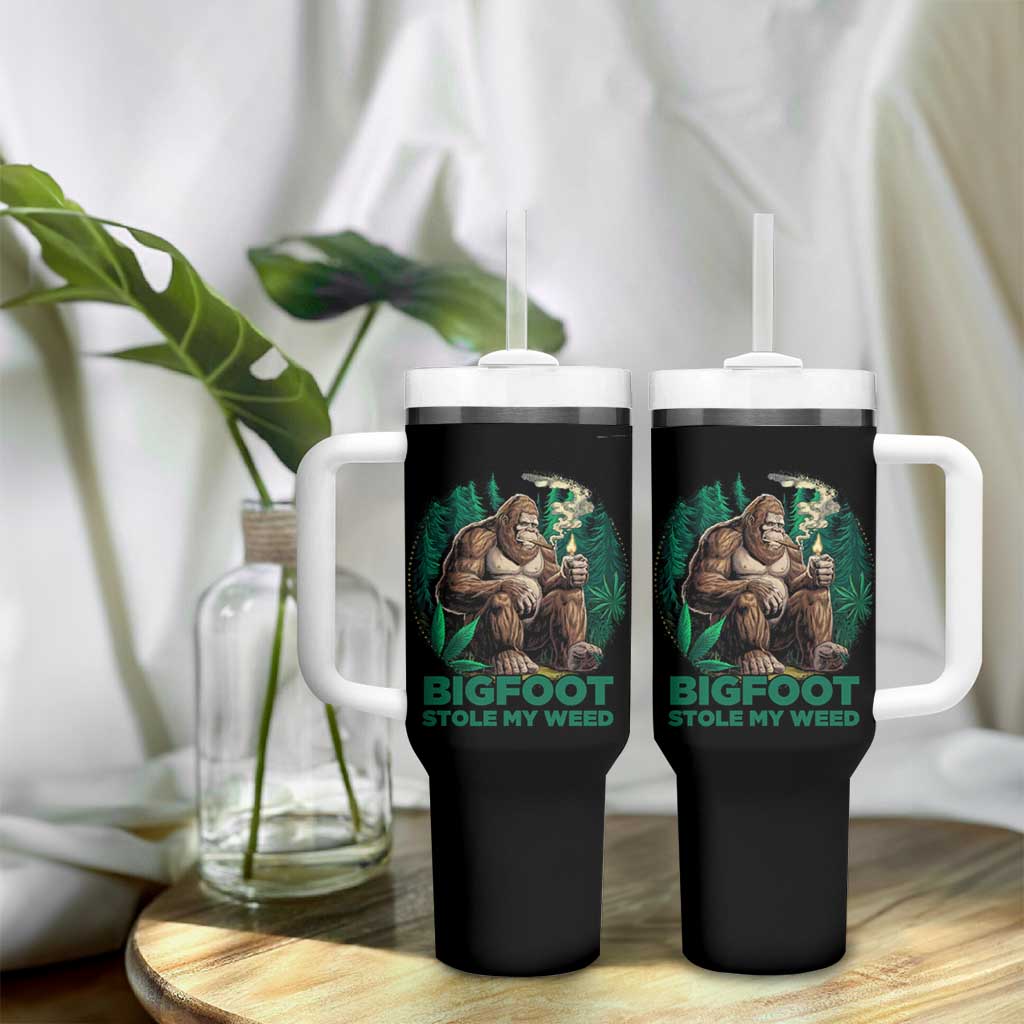 Funny Sasquatch Marijuana Tumbler With Handle Bigfoot Stole My Weed Vintage 420