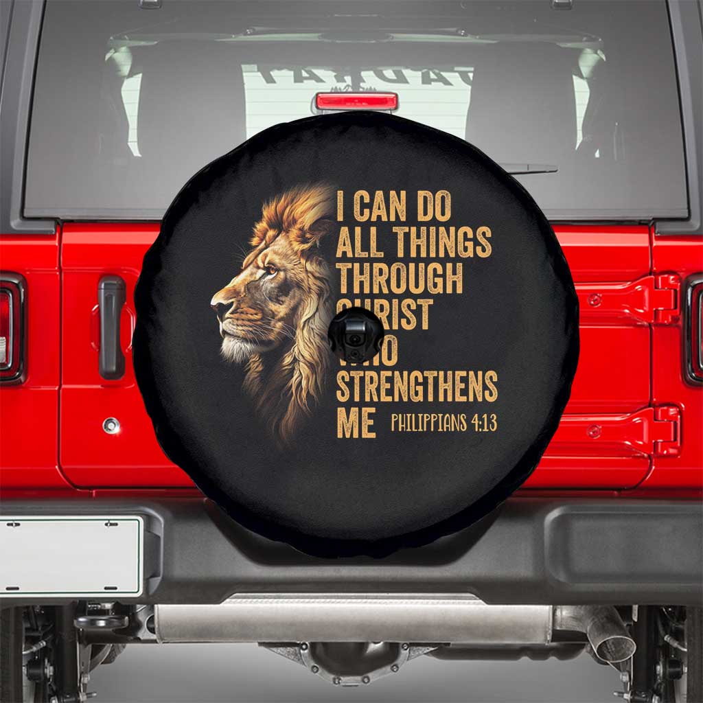 Christian Faith Spare Tire Cover Philippians 4:13 Religious Lion Strengthens