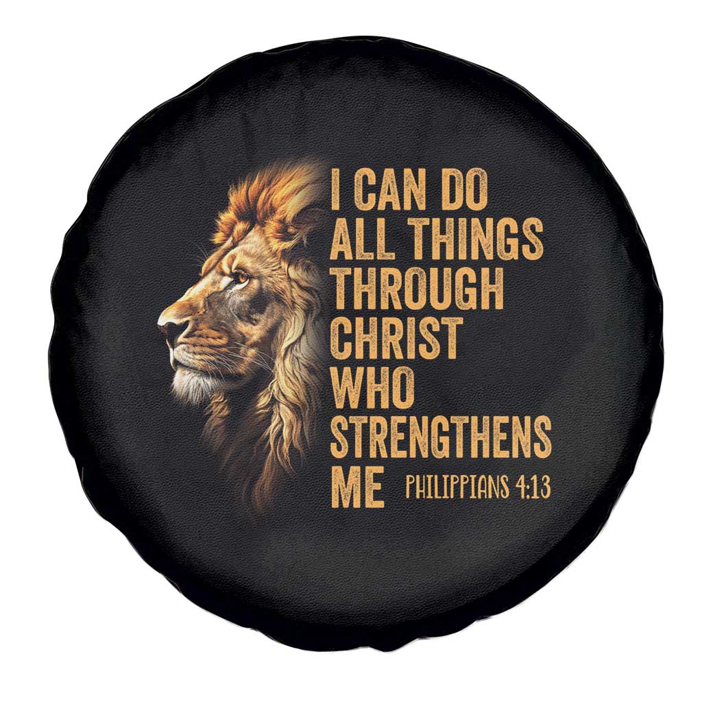 Christian Faith Spare Tire Cover Philippians 4:13 Religious Lion Strengthens