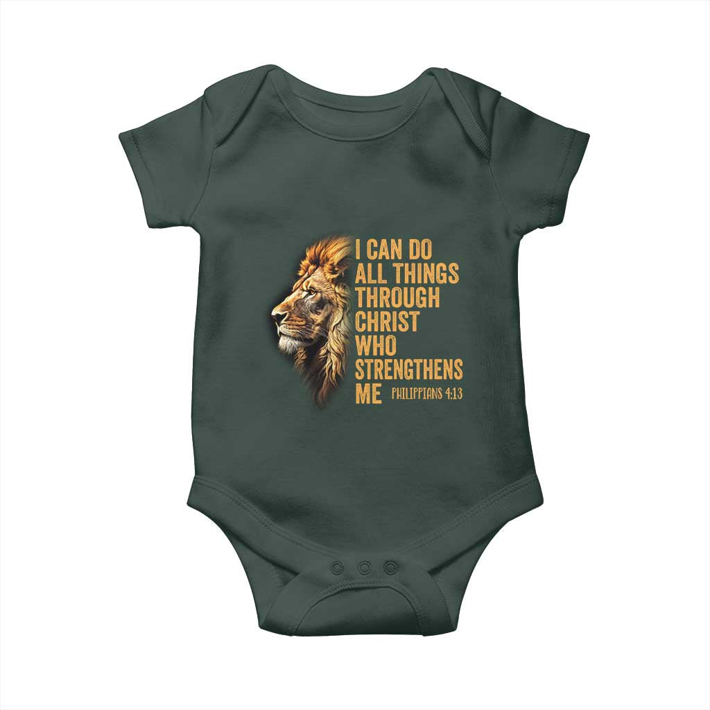 Christian Faith Baby Onesie Philippians 4:13 Religious Lion Strengthens