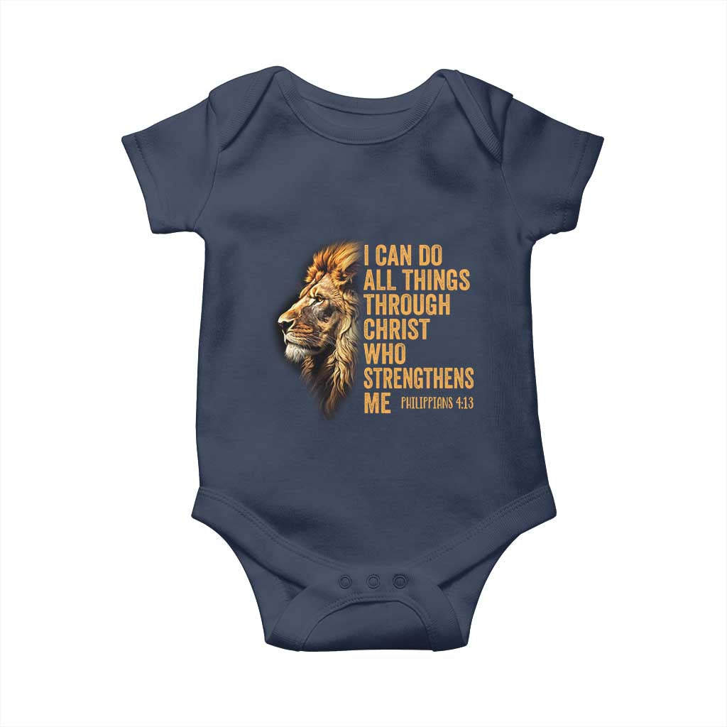 Christian Faith Baby Onesie Philippians 4:13 Religious Lion Strengthens