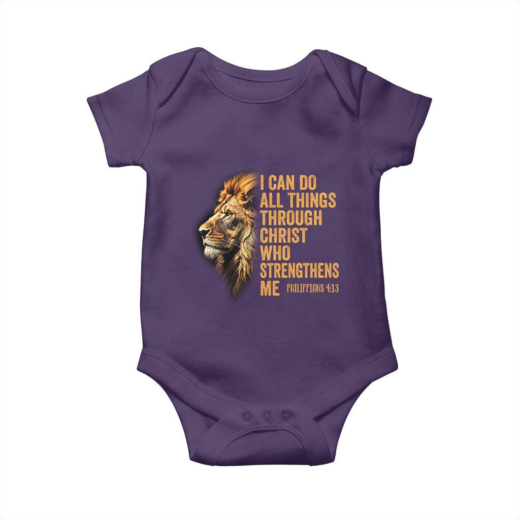 Christian Faith Baby Onesie Philippians 4:13 Religious Lion Strengthens