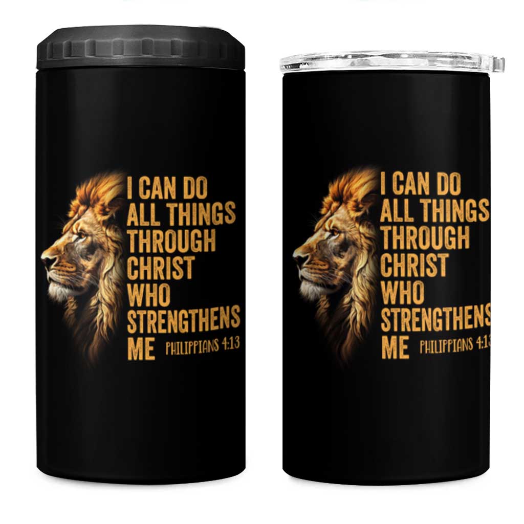 Christian Faith 4 in 1 Can Cooler Tumbler Philippians 4:13 Religious Lion Strengthens