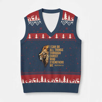 Christian Faith V-Neck Knit Sweater Vest Philippians 4:13 Religious Lion Strengthens - Wonder Print Shop