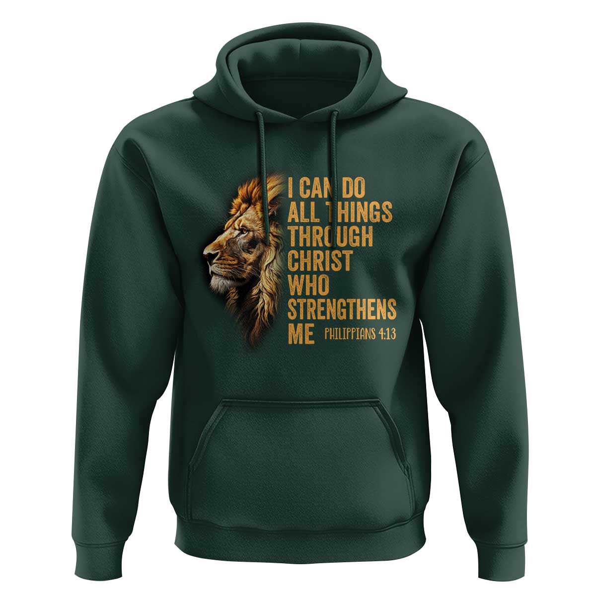 Christian Faith Hoodie Philippians 4:13 Religious Lion Strengthens