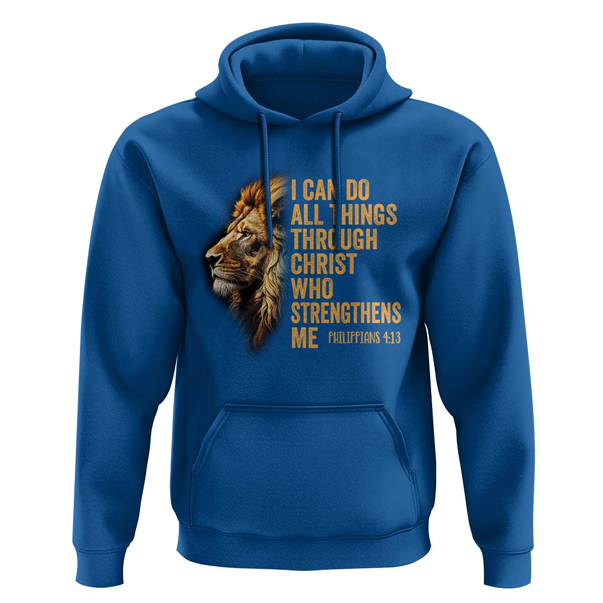 Christian Faith Hoodie Philippians 4:13 Religious Lion Strengthens