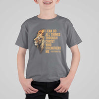 Christian Faith T Shirt For Kid Philippians 4:13 Religious Lion Strengthens