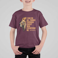 Christian Faith T Shirt For Kid Philippians 4:13 Religious Lion Strengthens