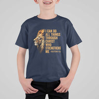 Christian Faith T Shirt For Kid Philippians 4:13 Religious Lion Strengthens