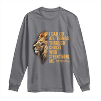 Christian Faith Long Sleeve Shirt Philippians 4:13 Religious Lion Strengthens