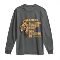 Christian Faith Long Sleeve Shirt Philippians 4:13 Religious Lion Strengthens