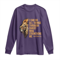 Christian Faith Long Sleeve Shirt Philippians 4:13 Religious Lion Strengthens