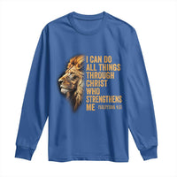 Christian Faith Long Sleeve Shirt Philippians 4:13 Religious Lion Strengthens