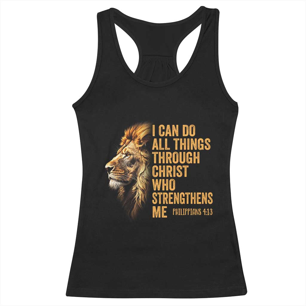 Christian Faith Racerback Tank Top Philippians 4:13 Religious Lion Strengthens