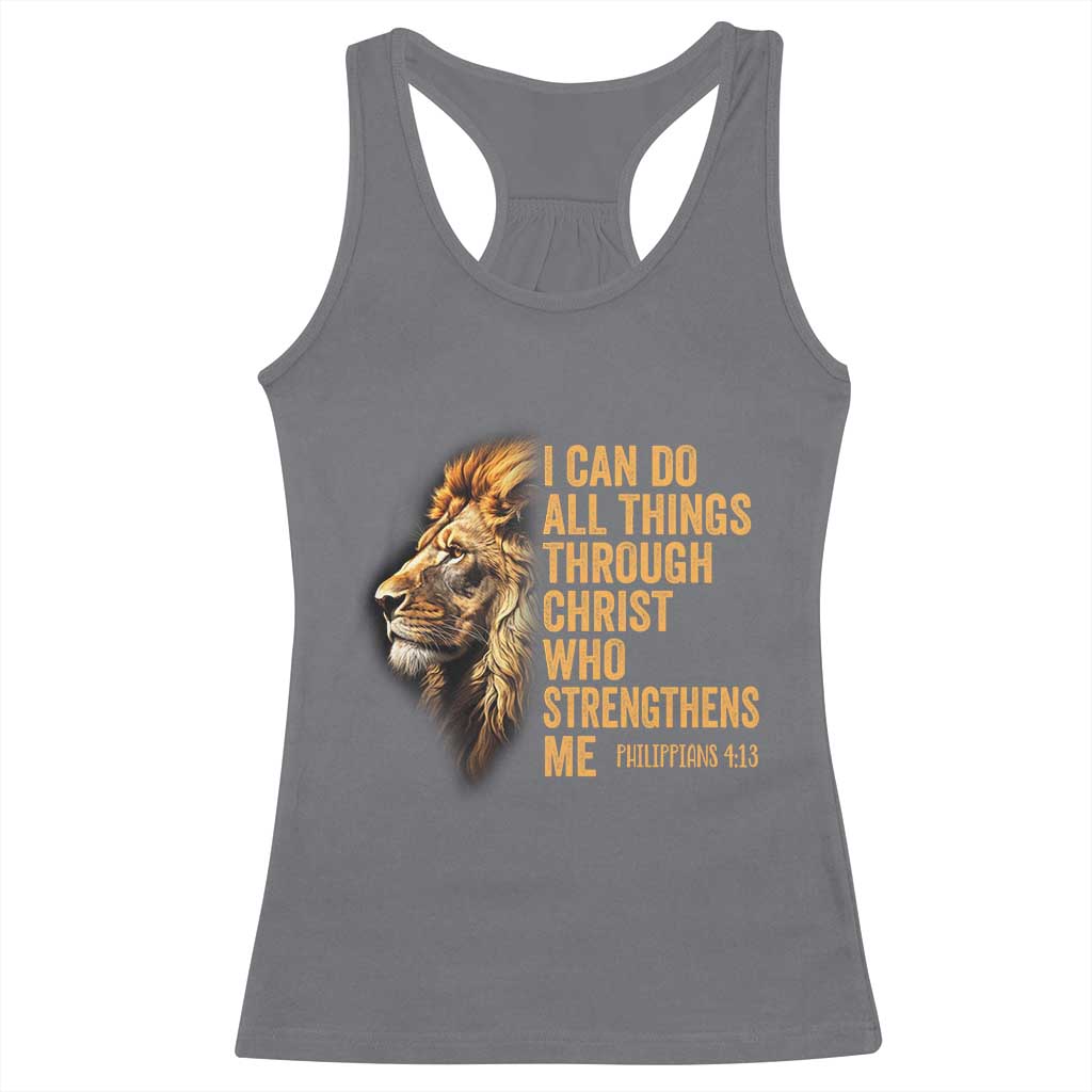 Christian Faith Racerback Tank Top Philippians 4:13 Religious Lion Strengthens