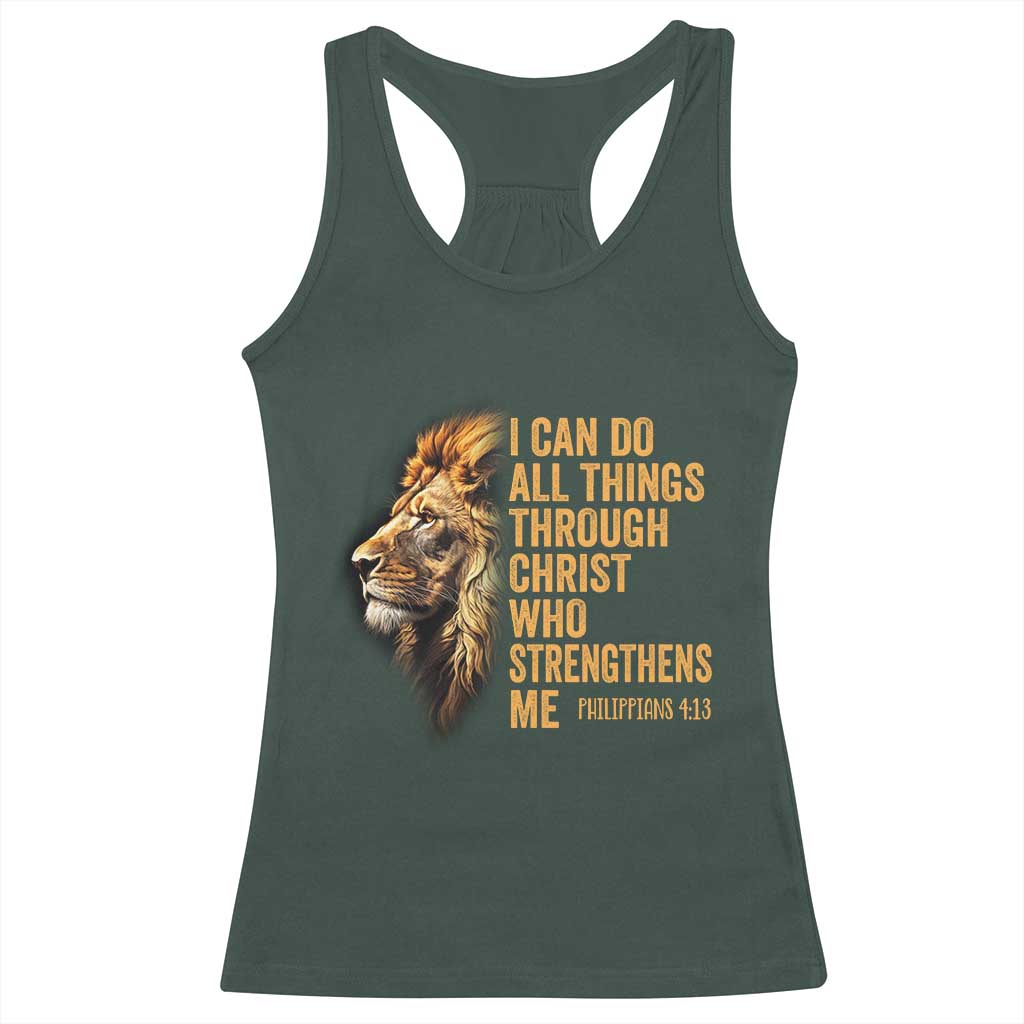 Christian Faith Racerback Tank Top Philippians 4:13 Religious Lion Strengthens