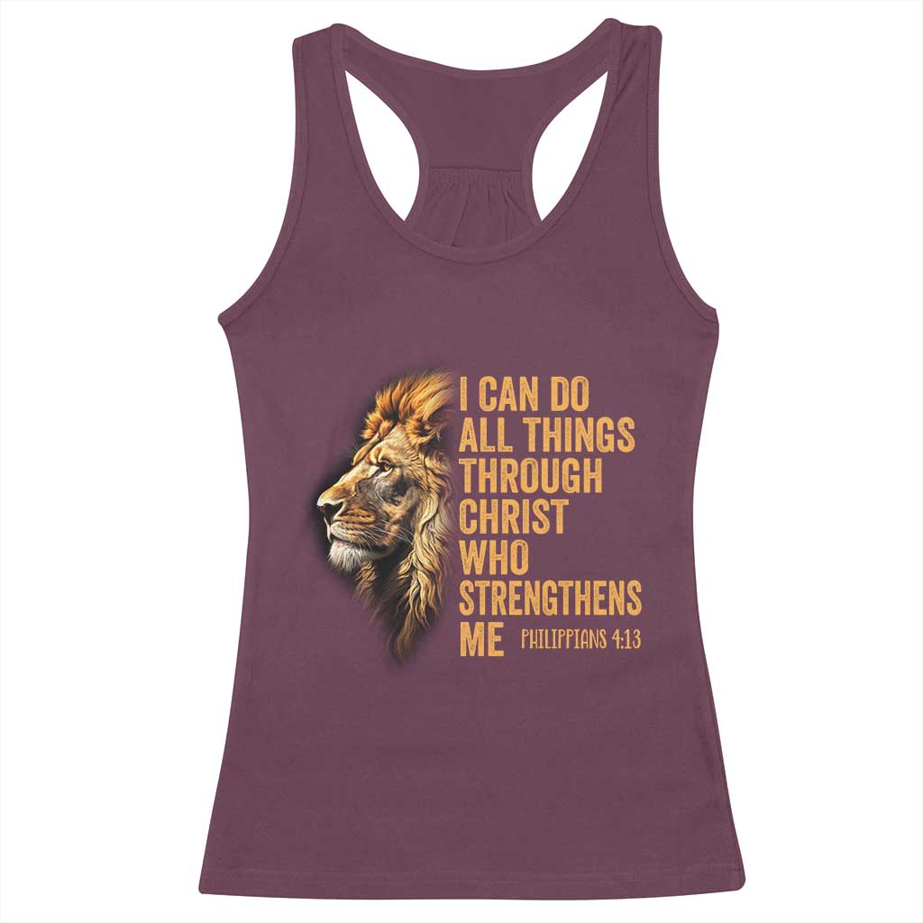 Christian Faith Racerback Tank Top Philippians 4:13 Religious Lion Strengthens