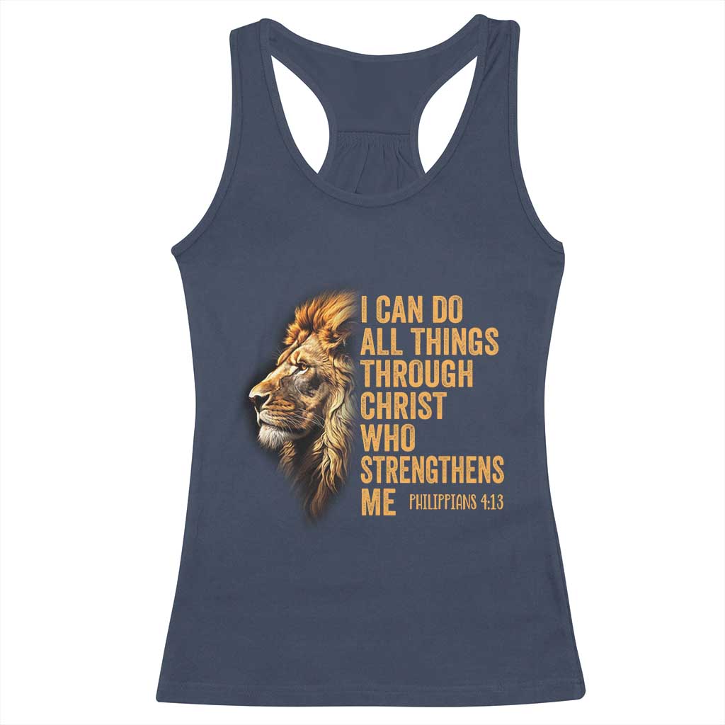 Christian Faith Racerback Tank Top Philippians 4:13 Religious Lion Strengthens