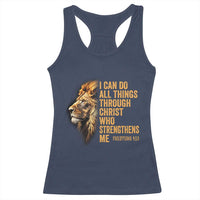 Christian Faith Racerback Tank Top Philippians 4:13 Religious Lion Strengthens