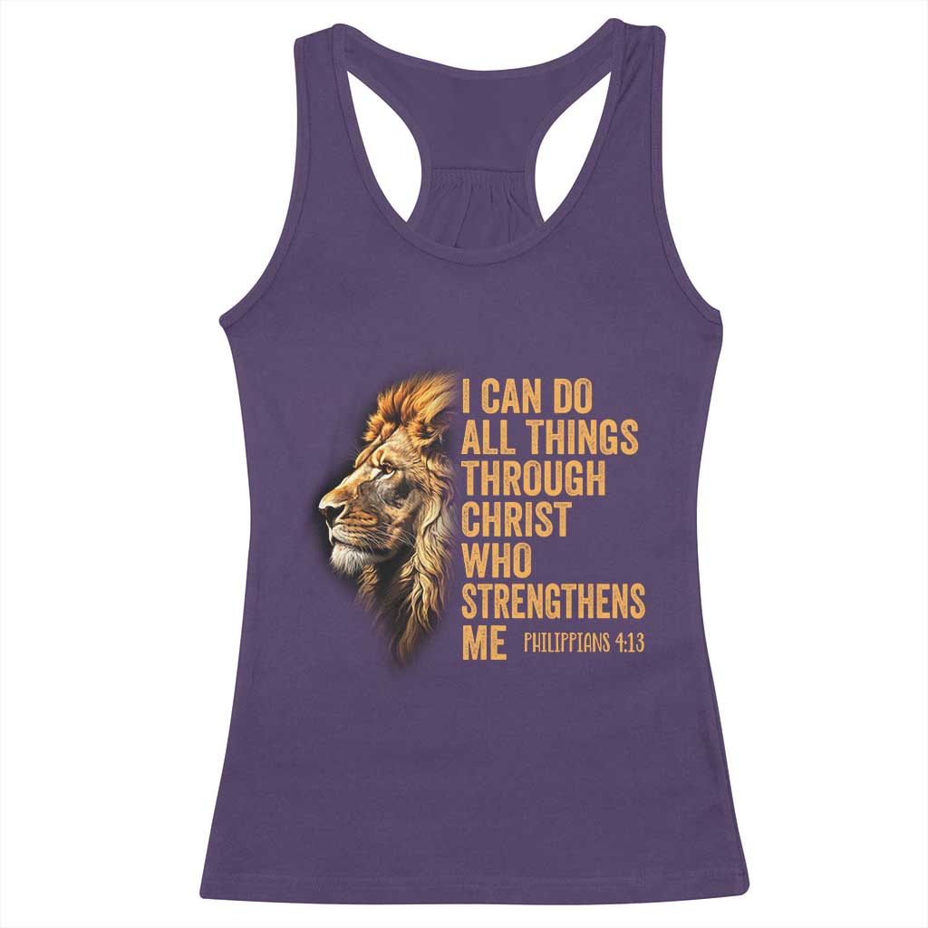 Christian Faith Racerback Tank Top Philippians 4:13 Religious Lion Strengthens