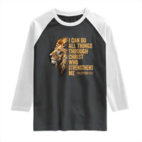 Christian Faith Raglan Shirt Philippians 4:13 Religious Lion Strengthens