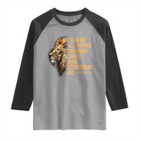 Christian Faith Raglan Shirt Philippians 4:13 Religious Lion Strengthens