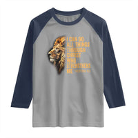 Christian Faith Raglan Shirt Philippians 4:13 Religious Lion Strengthens