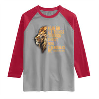 Christian Faith Raglan Shirt Philippians 4:13 Religious Lion Strengthens