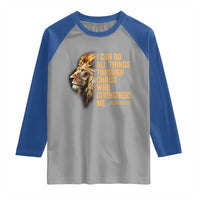 Christian Faith Raglan Shirt Philippians 4:13 Religious Lion Strengthens