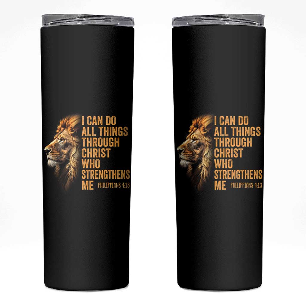 Christian Faith Skinny Tumbler Philippians 4:13 Religious Lion Strengthens