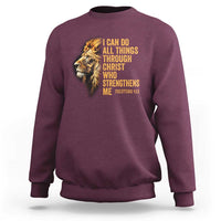 Christian Faith Sweatshirt Philippians 4:13 Religious Lion Strengthens