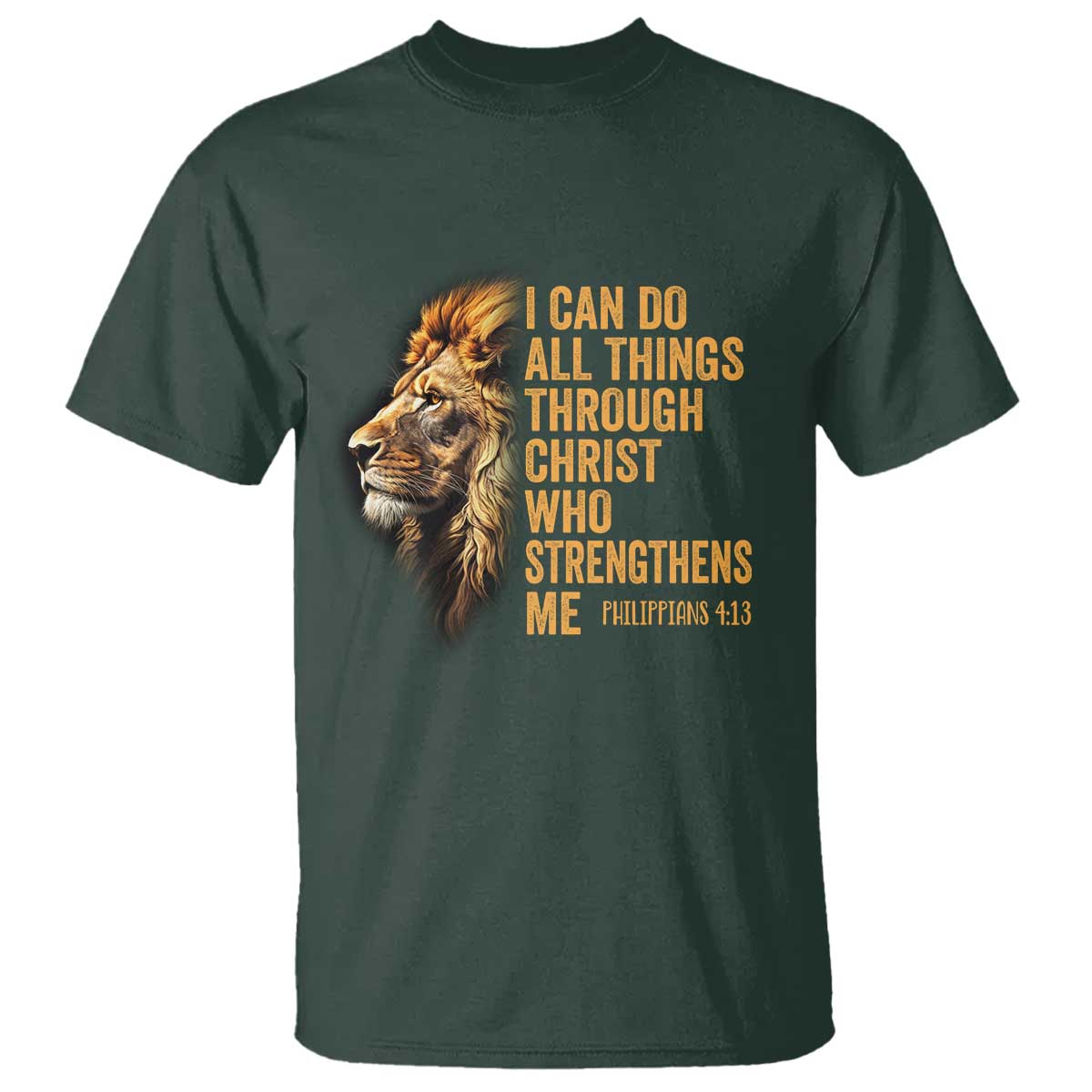 Christian Faith T Shirt Philippians 4:13 Religious Lion Strengthens