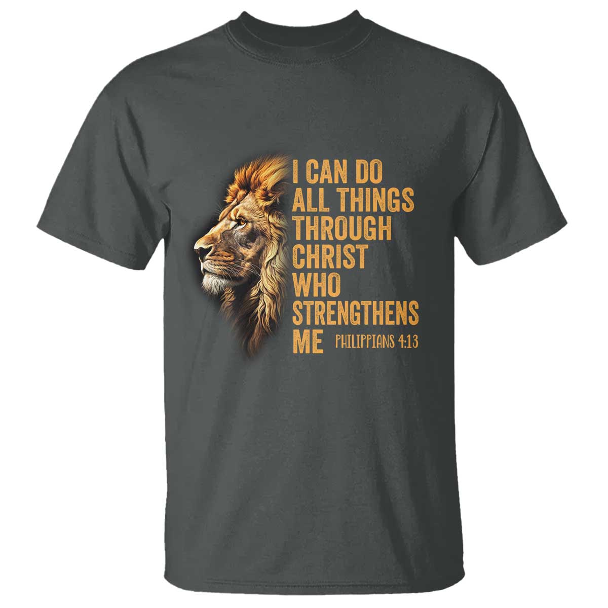 Christian Faith T Shirt Philippians 4:13 Religious Lion Strengthens