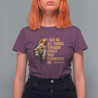 Christian Faith T Shirt For Women Philippians 4:13 Religious Lion Strengthens