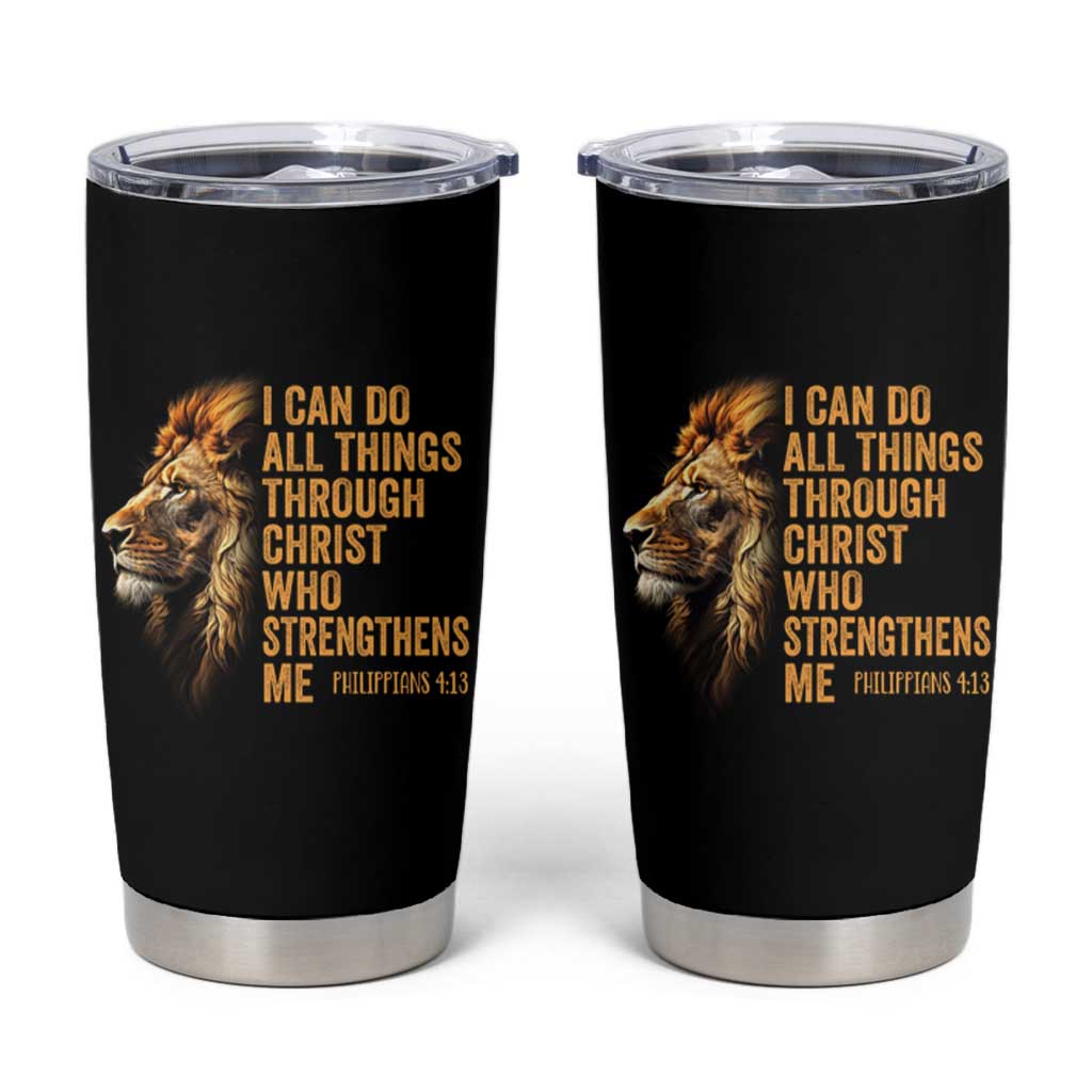 Christian Faith Tumbler Cup Philippians 4:13 Religious Lion Strengthens