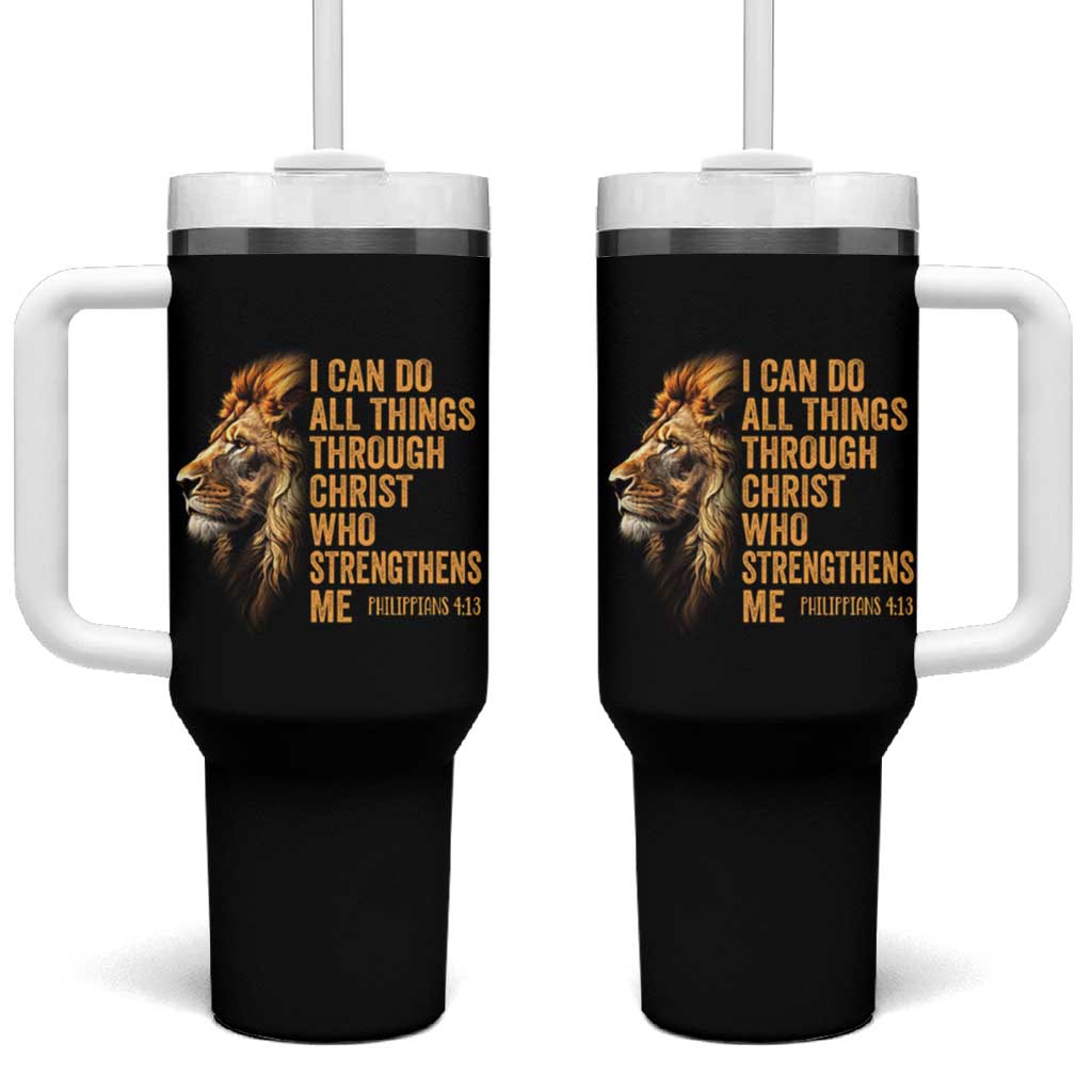 Christian Faith Tumbler With Handle Philippians 4:13 Religious Lion Strengthens