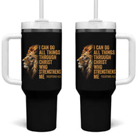 Christian Faith Tumbler With Handle Philippians 4:13 Religious Lion Strengthens