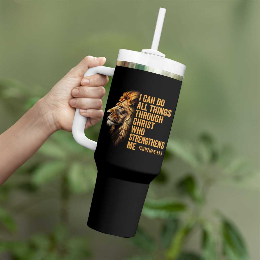 Christian Faith Tumbler With Handle Philippians 4:13 Religious Lion Strengthens