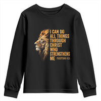 Christian Faith Youth Sweatshirt Philippians 4:13 Religious Lion Strengthens