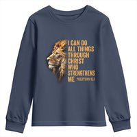 Christian Faith Youth Sweatshirt Philippians 4:13 Religious Lion Strengthens