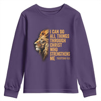 Christian Faith Youth Sweatshirt Philippians 4:13 Religious Lion Strengthens