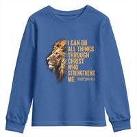 Christian Faith Youth Sweatshirt Philippians 4:13 Religious Lion Strengthens