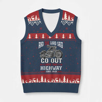 Christian Biker V-Neck Knit Sweater Vest Lord Said Go Out Into Highways Faith Motorcycle - Wonder Print Shop