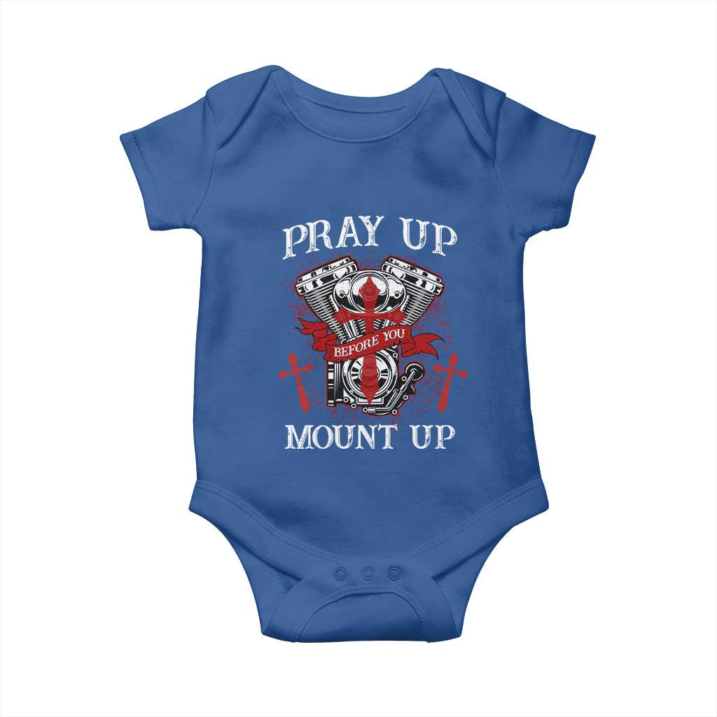 Christian Biker Baby Onesie Pray Up Before You Mount Up Faith